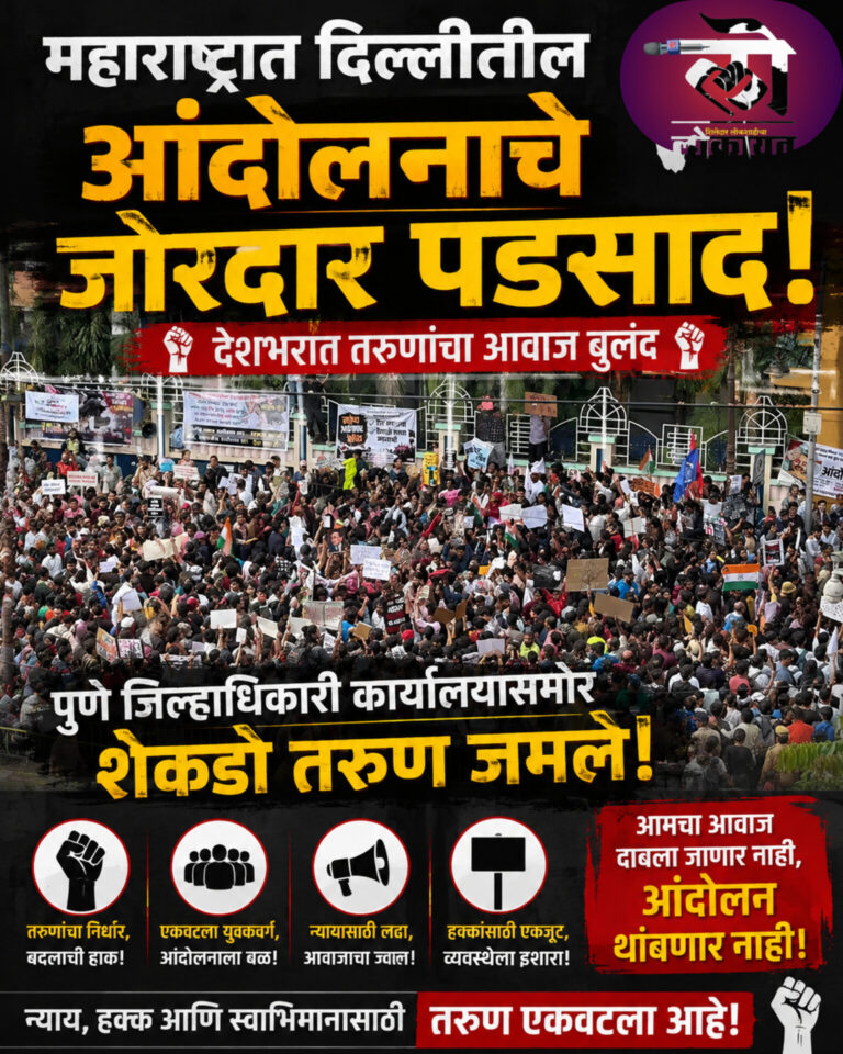 दिल्लीतील आंदोलनाचे महाराष्ट्रात जोरदार पडसाद, पुणे जिल्हाधिकारी कार्यालयासमोर शेकडो तरुण जमले