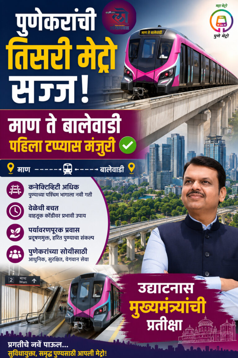 पुणेकरांची तिसरी मेट्रो सज्ज! माण ते बालेवाडी पहिला टप्प्यात सेवा सुरू करण्यास मंजुरी; उद्घाटनास मुख्यमंत्र्यांची प्रतीक्षा