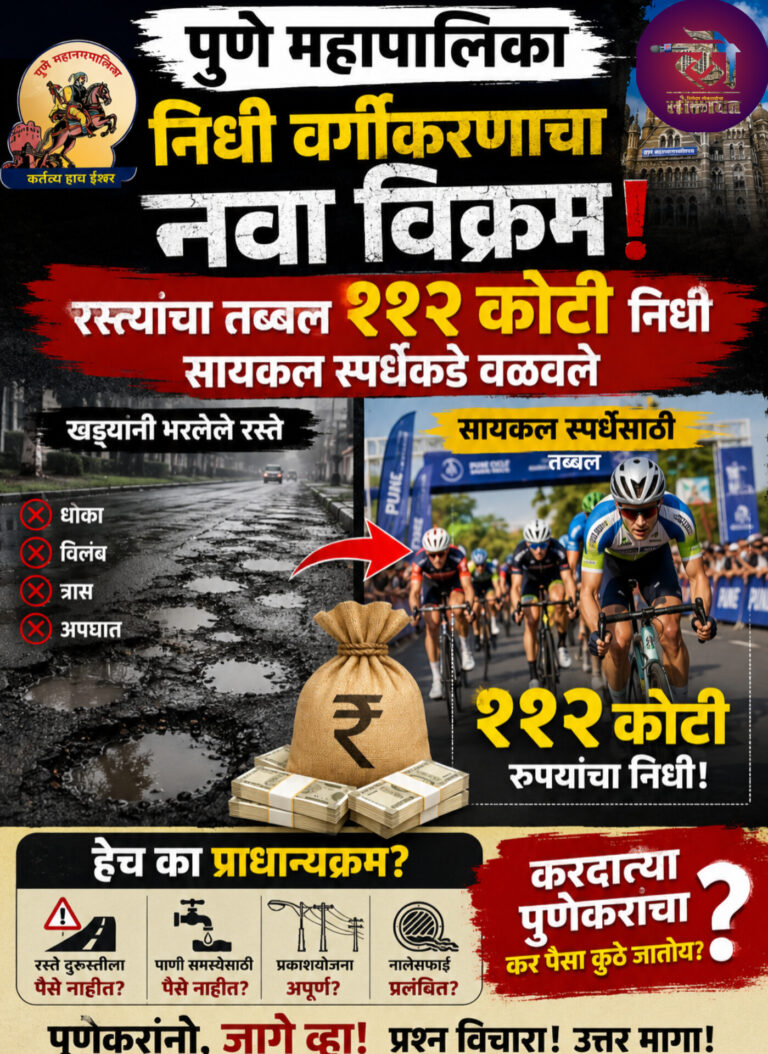 पुणे महापालिकेत निधी वर्गीकरणाचा नवा विक्रम! रस्त्यांचा निधी सायकल स्पर्धेकडे; तब्बल ११२ कोटी वळवले