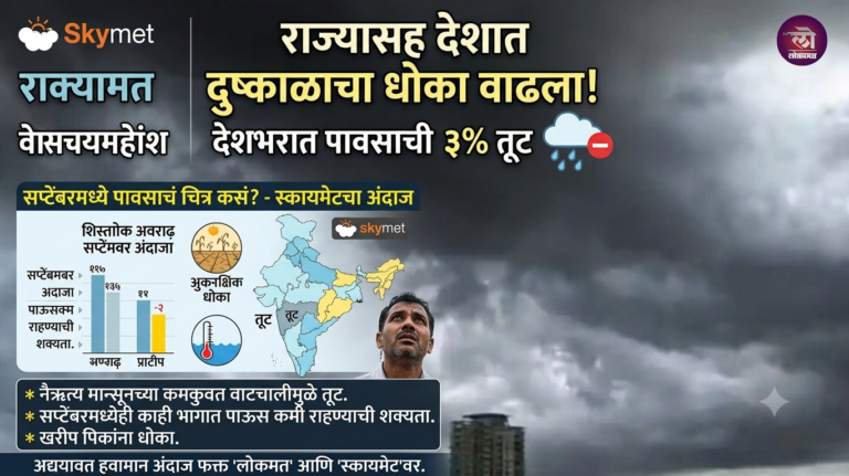 राज्यासह देशात दुष्काळाचा धोका वाढला; देशभरात पावसाची १३% तूट पावसाचं चित्र सप्टेंबरमध्ये कसं? स्कायमेटचा अंदाज