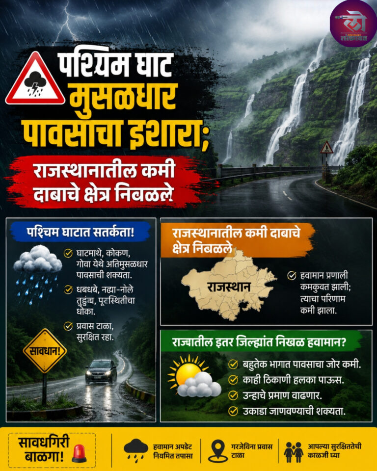 मुसळधार पावसाचा पश्चिम घाटात इशारा; राज्यातील इतर जिल्ह्यांत आज कसे असेल हवामान? जाणून घ्या