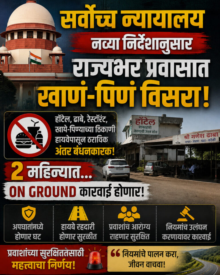सर्वोच्च न्यायालय नव्या निर्देशांनुसार राज्यभर प्रवासात खाणं-पिणं विसरा; पुढच्या 2महिन्यात… ऑन ग्राउंड कारवाई होणार