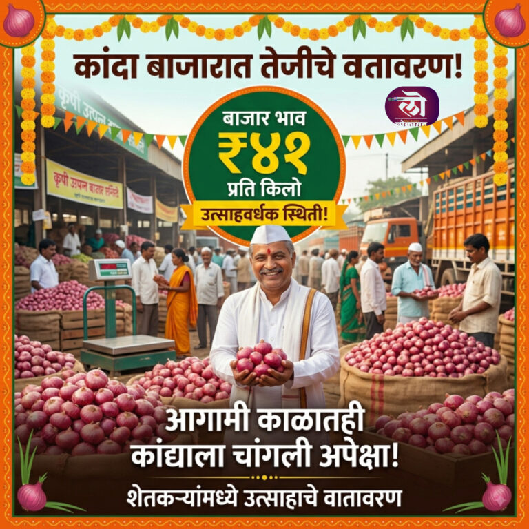कांदा बाजारात तेजीचे वातावरण ४१ रुपये बाजार भाव; उत्साहवर्धक स्थिती आगामी काळातही कांद्याला चांगली अपेक्षा