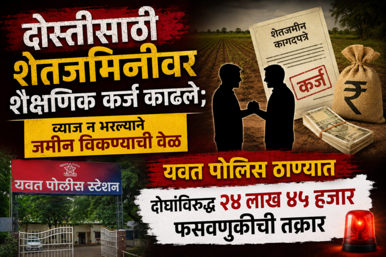 ज्या मैत्रीसाठी शेतजमिनीवर शैक्षणिक कर्ज काढले त्यानेच व्याज न भरल्याने जमीन विकण्याची वेळ फसवणुकीची गुन्हा दाखल