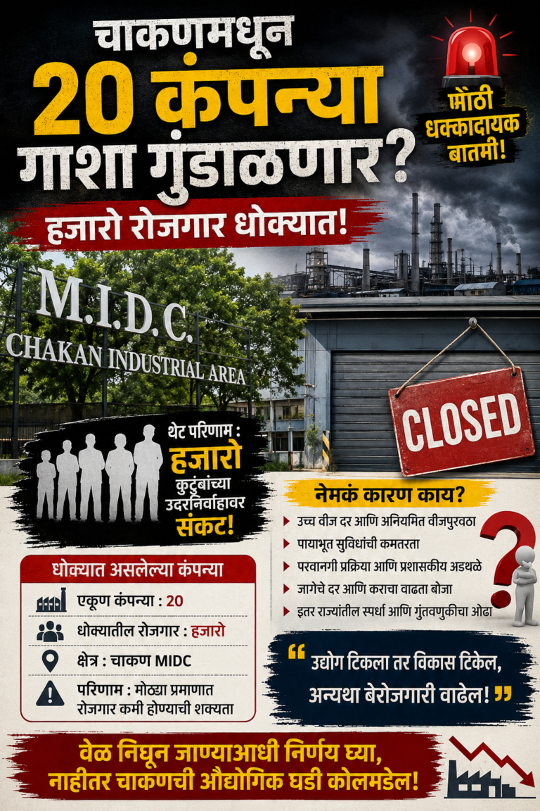 चाकणमधून 20 कंपन्या गाशा गुंडाळणार? हजारो रोजगार धोक्यात; नेमकं कारण काय?