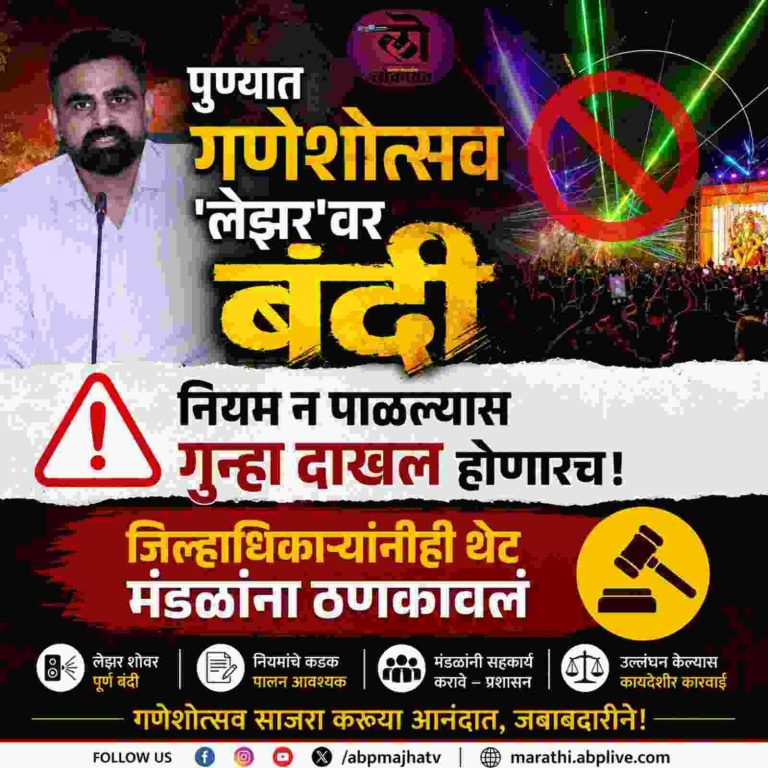 पुण्यात गणेशोत्सव ‘लेझर’वर बंदी नियम न पाळल्यास गुन्हा दाखल होणारच; जिल्हाधिकाऱ्यांनीही थेट मंडळांना ठणकावलं