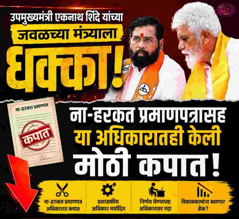 उपमुख्यमंत्री एकनाथ शिंदे यांच्या जवळच्या मंत्र्याला धक्का; ना-हरकत प्रमाणपत्रासह या अधिकारातही केली मोठी कपात