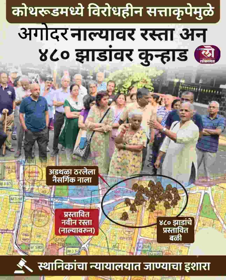 कोथरूडमध्ये विरोधहीन सत्ताकृपेमुळे अगोदर नाल्यावर रस्ता अन् ४८० झाडांवर कुऱ्हाड; स्थानिकांचा न्यायालयात जाण्याचा इशारा