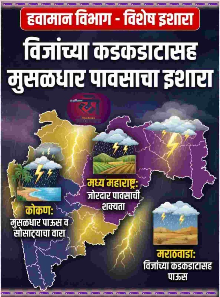 महाराष्ट्रात कोकण, मध्य महाराष्ट्र, मराठवाड्यातील काही भागात विजांच्या कडकडाटासह पाऊस होण्याचा अंदाज: हवामान विभाग