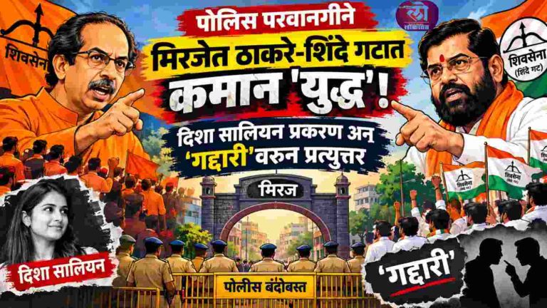 मिरजेत ठाकरे-शिंदे गटात कमानी ‘युद्ध’; दिशा सालियन प्रकरणाला ‘गद्दारी’वरुन प्रत्‍युत्तर, पोलिस परवानगीने आश्चर्य